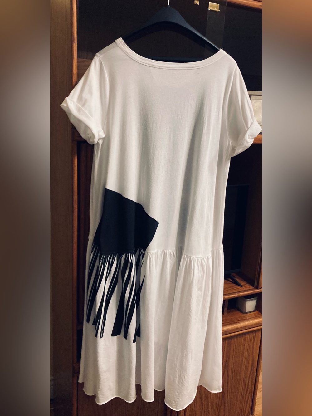 LURDES Bergada faux fringe 💯 cotton high/low tunic White & Black tunic - Picture 4 of 7